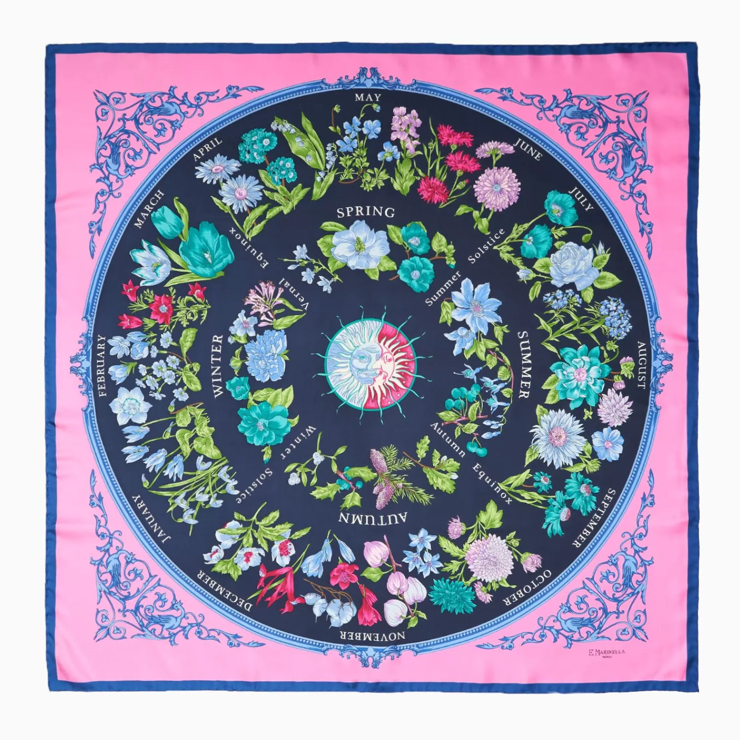 Pink Silk Scarf 90 - The Wheel Of Seasons>E.Marinella Fashion