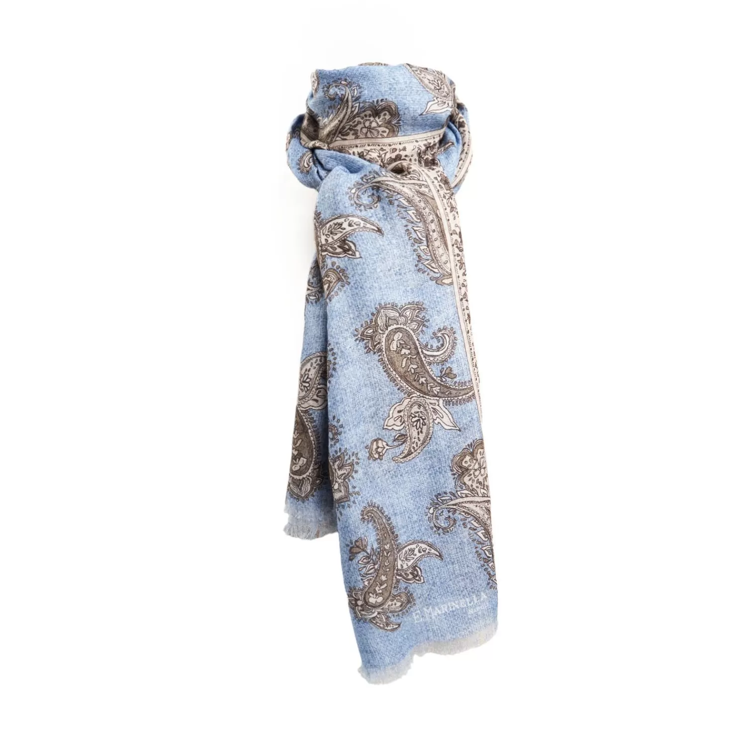 Powder Blue Cotton And Linen Scarf - Paisley Pattern>E.Marinella Sale