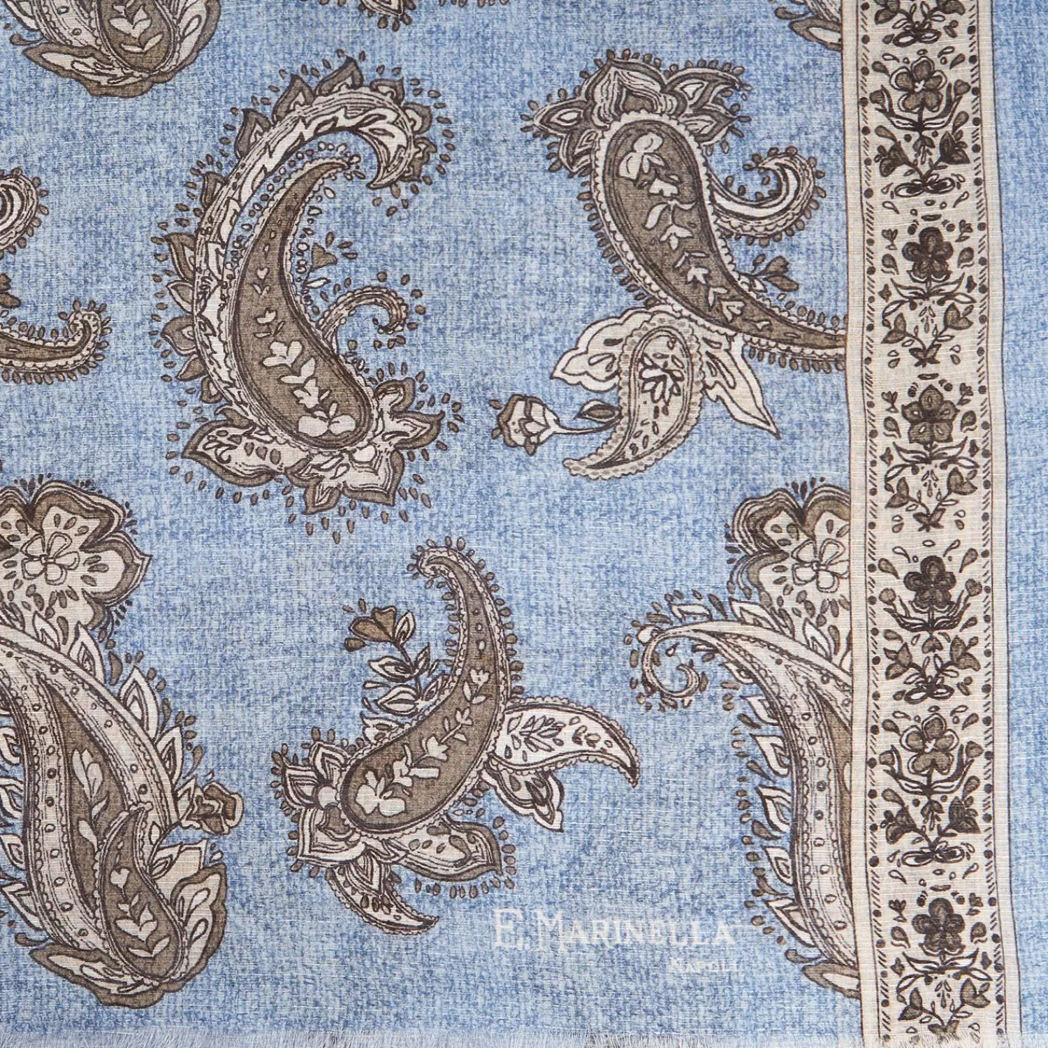 Powder Blue Cotton And Linen Scarf - Paisley Pattern>E.Marinella Sale
