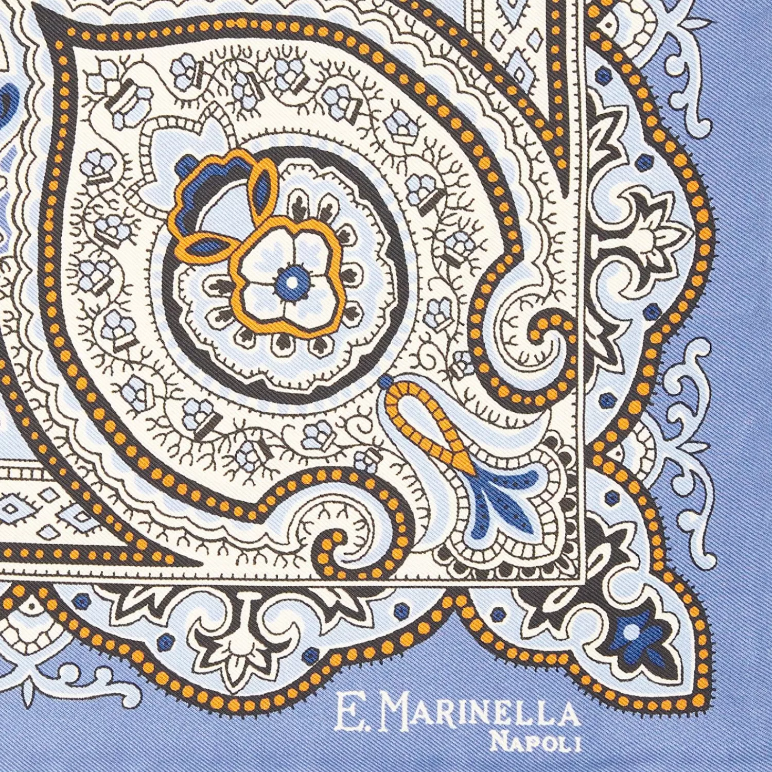 Powder Blue Hand-Printed Silk Pocket Square - Large Flower Pattern>E.Marinella Shop