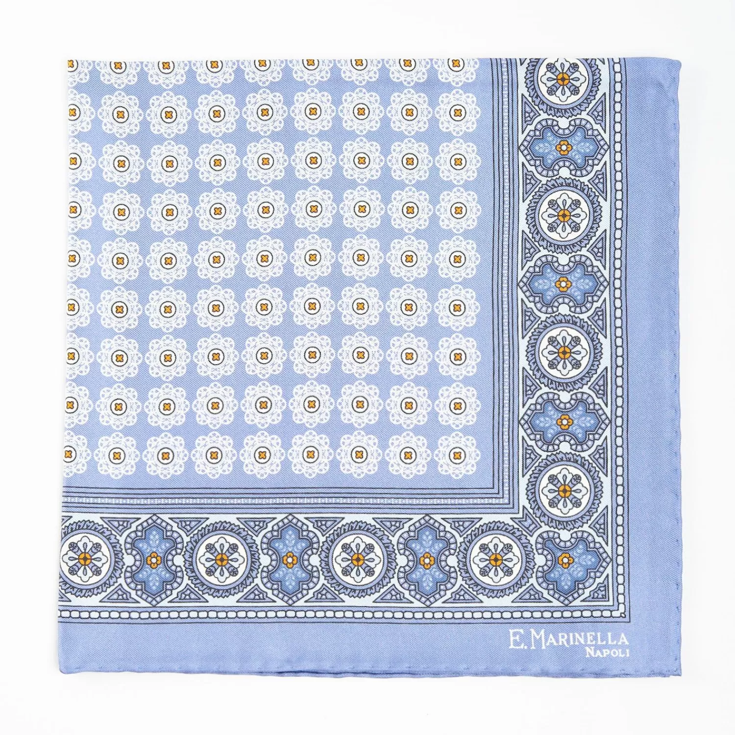 Powder Blue Hand-Printed Silk Pocket Square - Large Pattern>E.Marinella Hot
