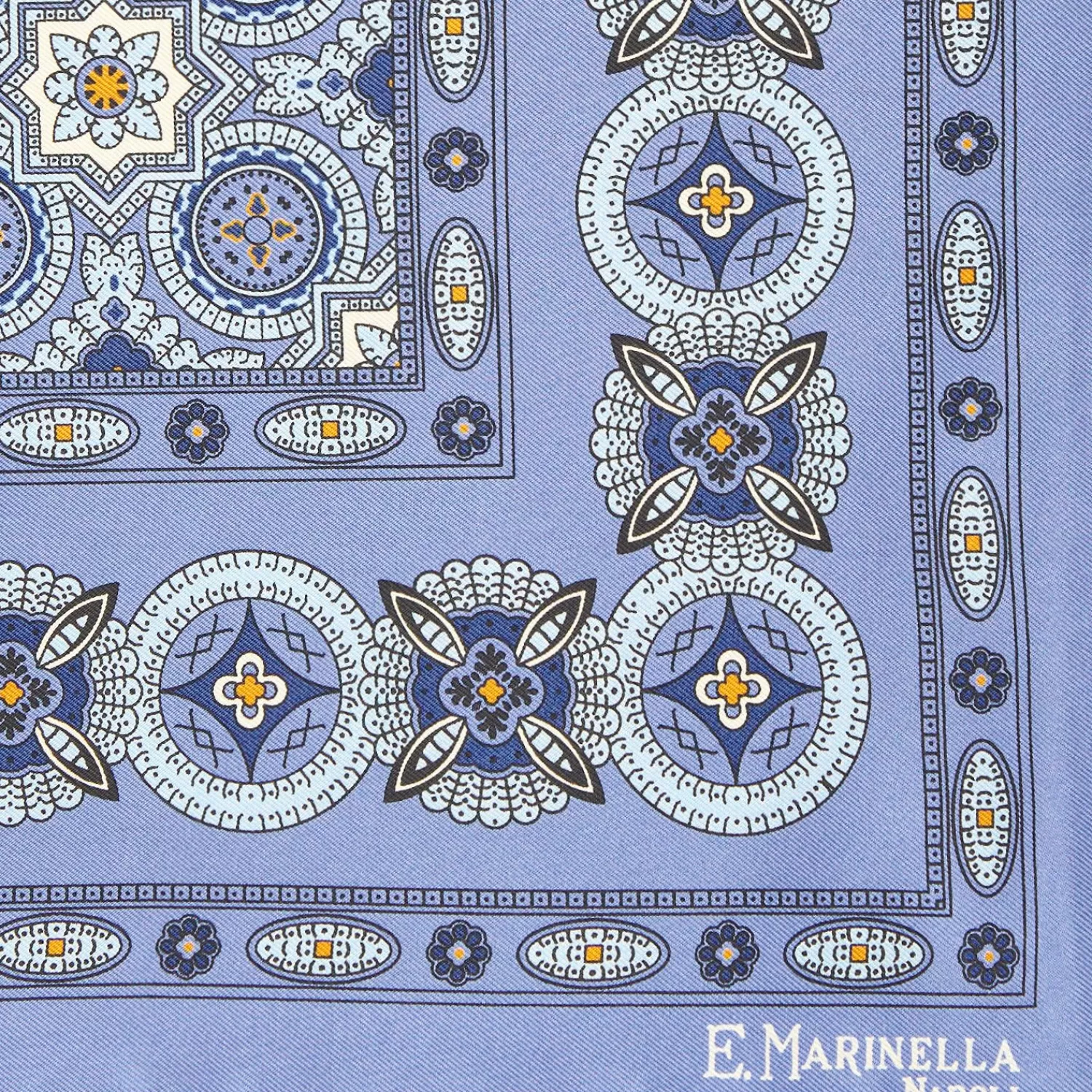Powder Blue Hand-Printed Silk Pocket Square Large Flower Pattern>E.Marinella Clearance