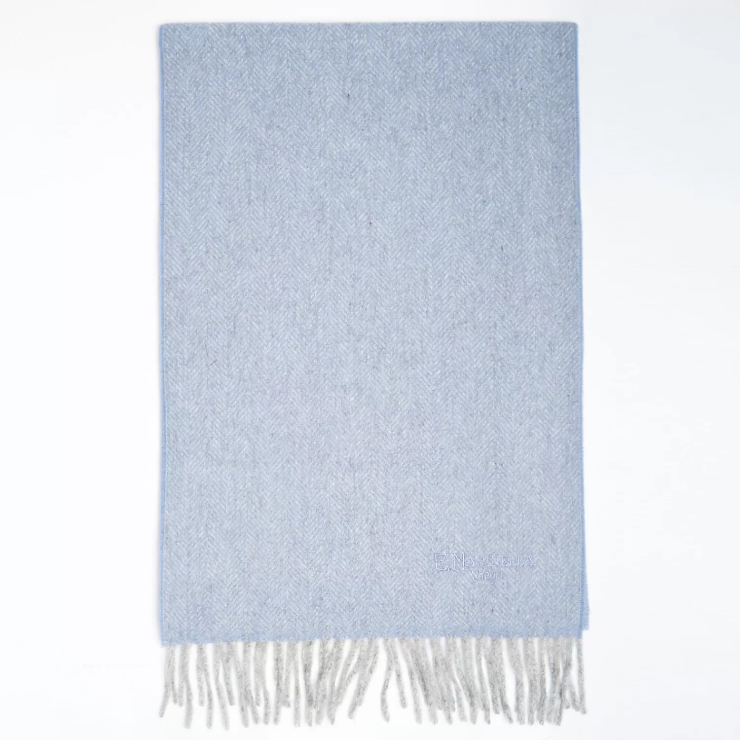 Powder Blue Pure Cashmere Fringed Scarf>E.Marinella Hot