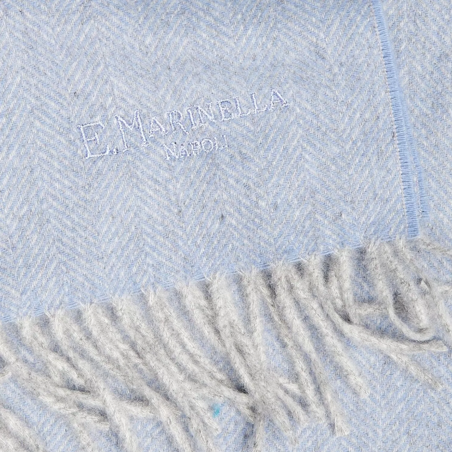 Powder Blue Pure Cashmere Fringed Scarf>E.Marinella Hot