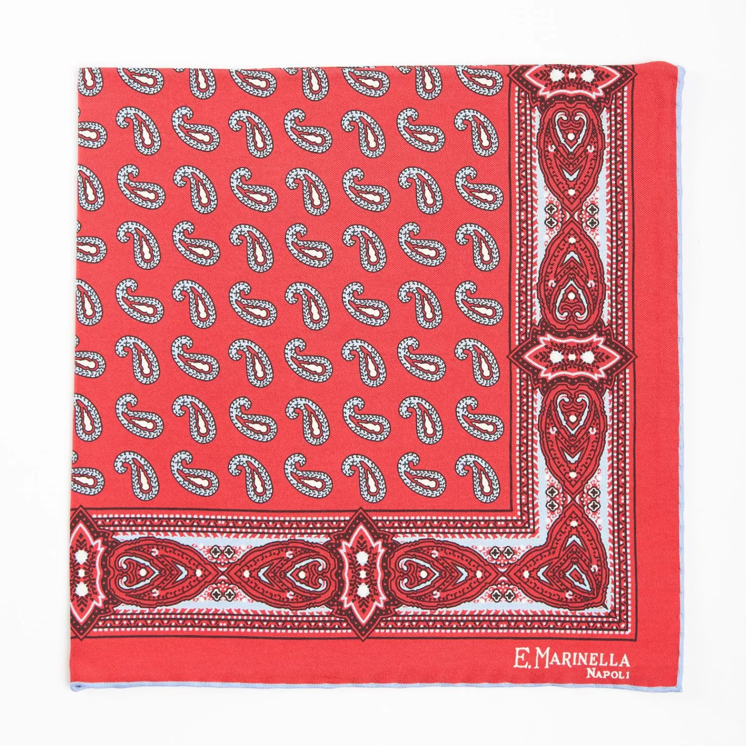 Red Hand-Printed Silk Pocket Square - Paisley Pattern>E.Marinella Best Sale
