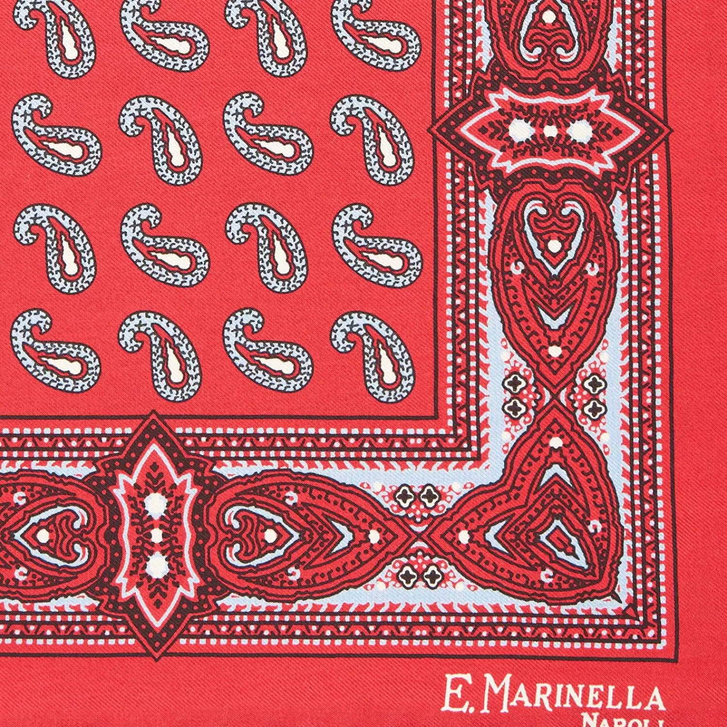 Red Hand-Printed Silk Pocket Square - Paisley Pattern>E.Marinella Best Sale