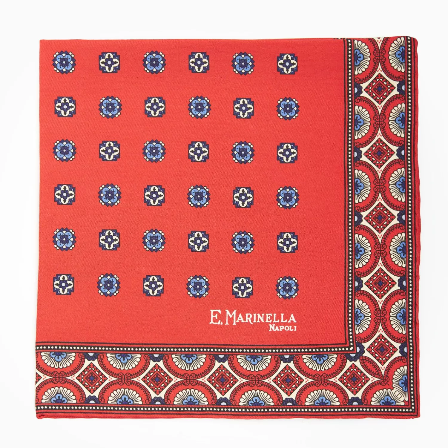 Red Hand-Printed Silk Pocket Square Large Flower Pattern>E.Marinella Sale