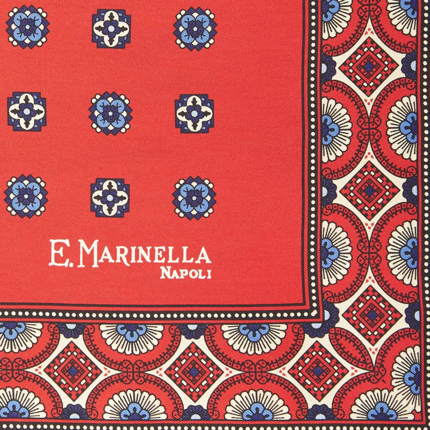 Red Hand-Printed Silk Pocket Square Large Flower Pattern>E.Marinella Sale