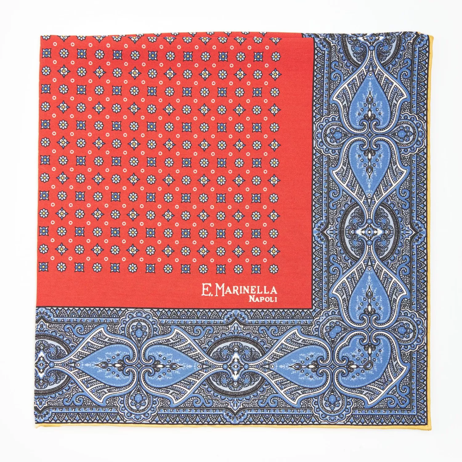 Red Hand-Printed Silk Pocket Square Small Flower Pattern>E.Marinella Clearance