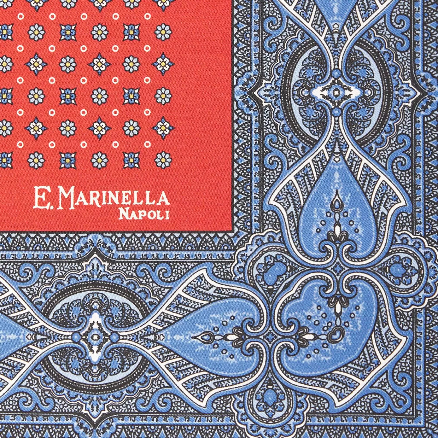 Red Hand-Printed Silk Pocket Square Small Flower Pattern>E.Marinella Clearance