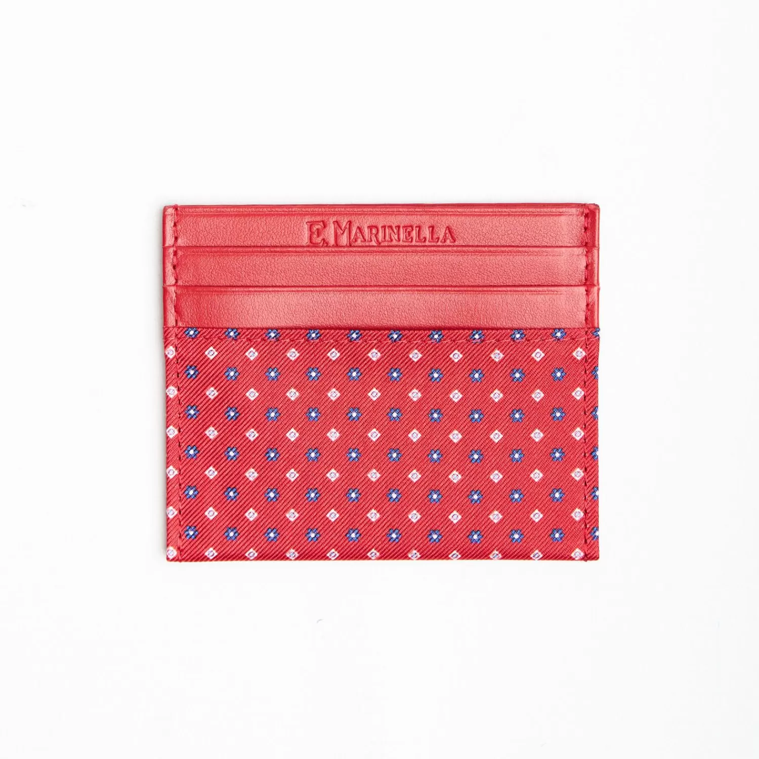 Red Leather And Silk Credit Card Holder 5 Compartments>E.Marinella New