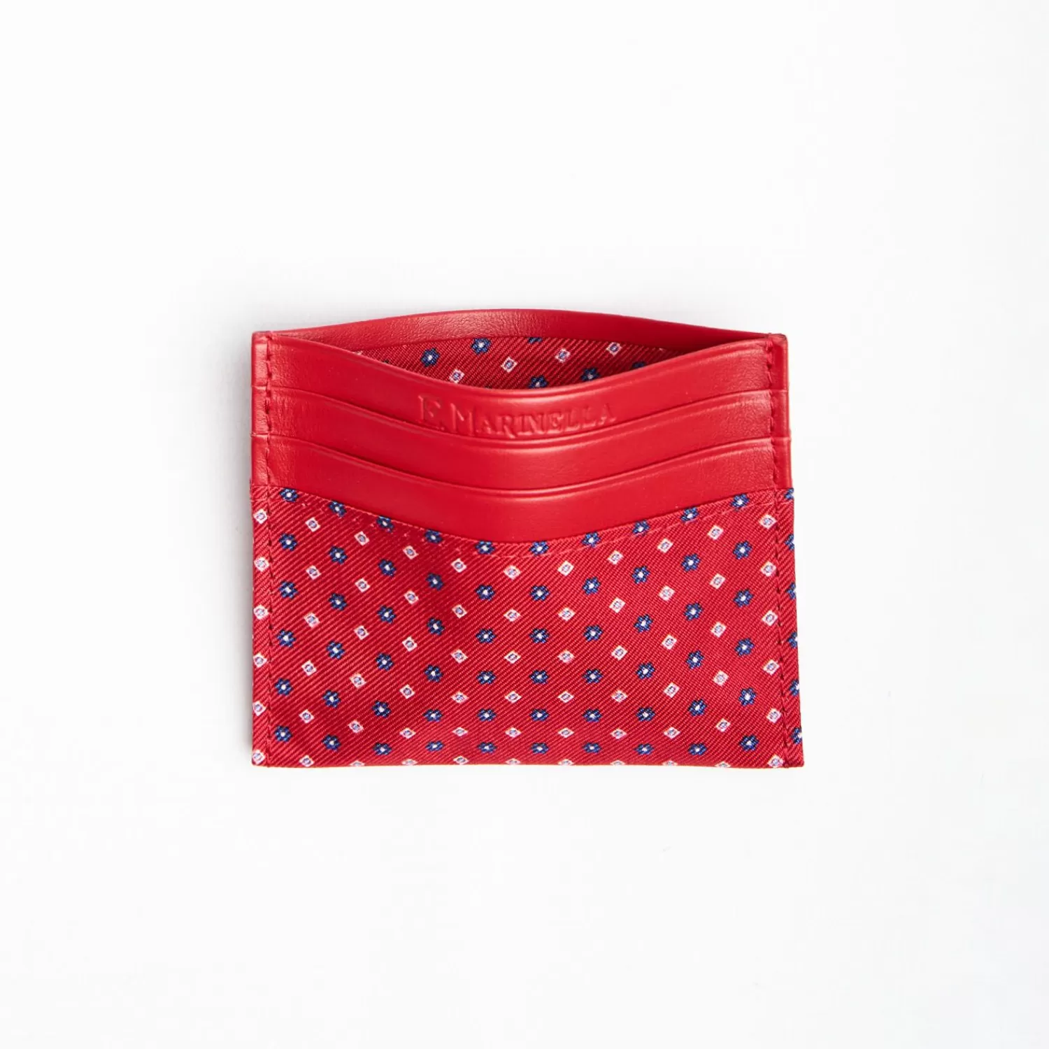 Red Leather And Silk Credit Card Holder 5 Compartments>E.Marinella New