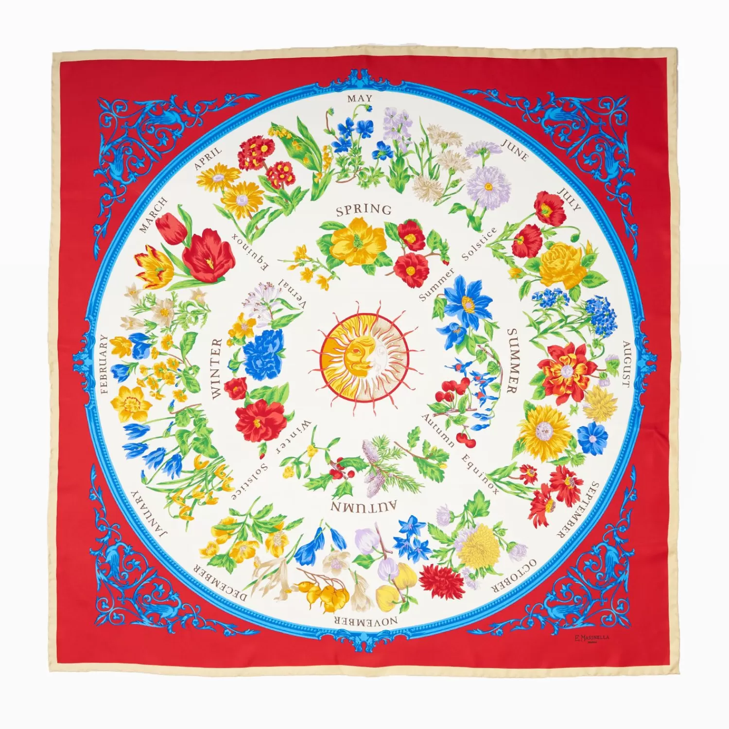 Red Silk Scarf 90 The Wheel Of Seasons>E.Marinella Clearance
