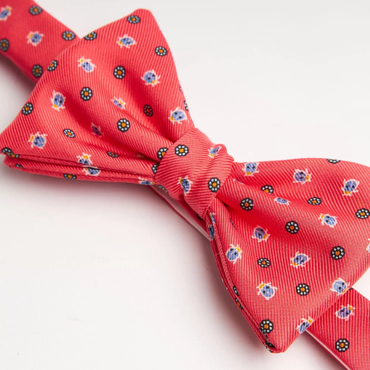 Salmon Pink Pre-Knotted Silk Bowtie - Small Flower Pattern>E.Marinella Online
