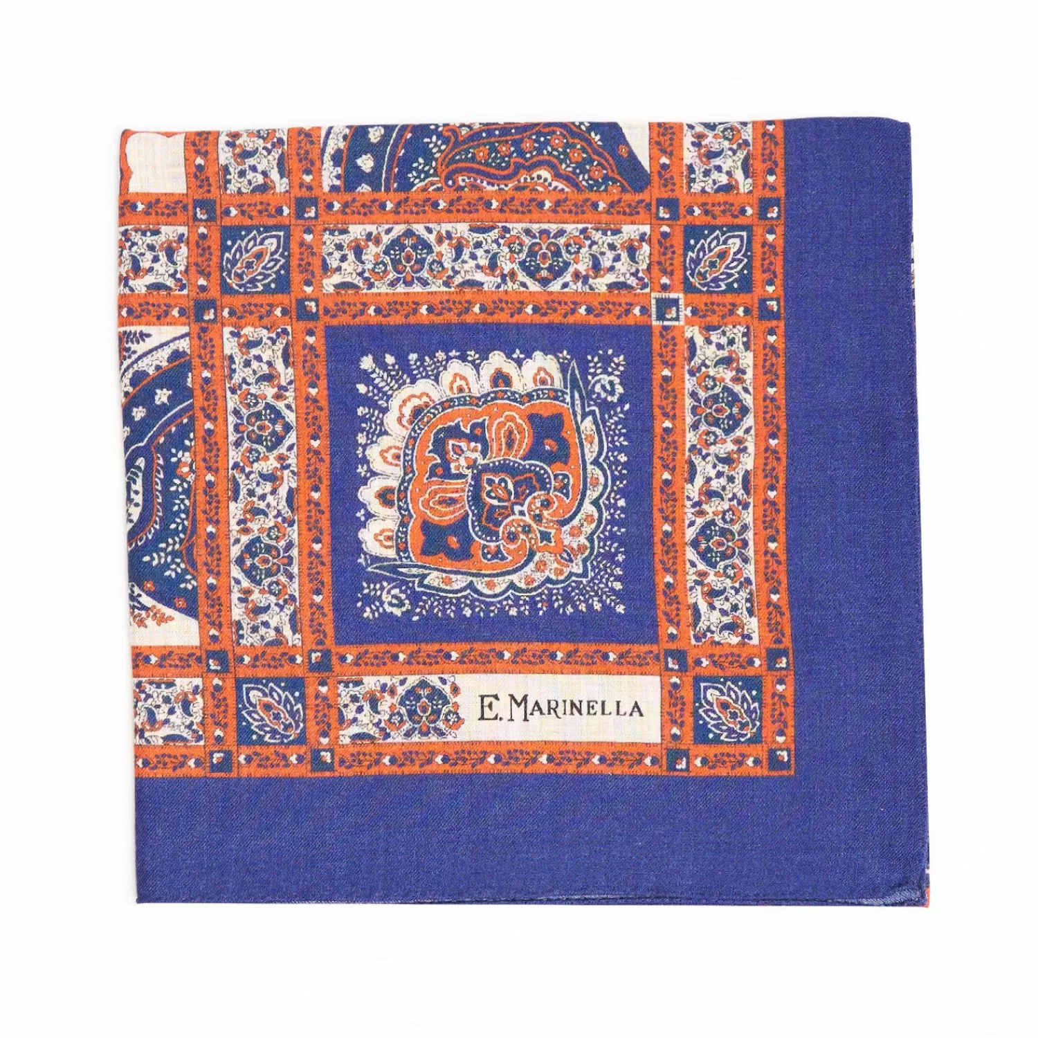 Soft Blue And Brown Wool Stole - Floral Pattern>E.Marinella Outlet