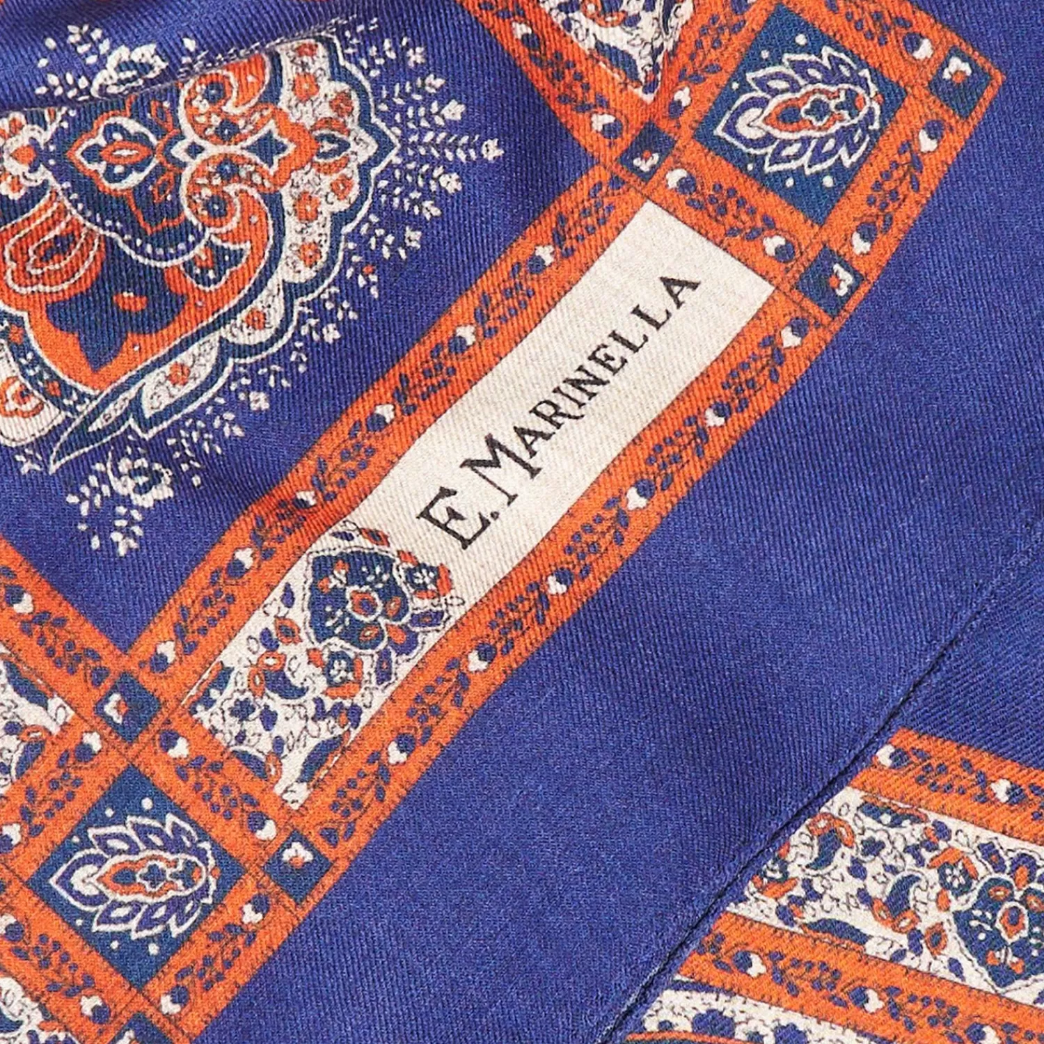 Soft Blue And Brown Wool Stole - Floral Pattern>E.Marinella Outlet