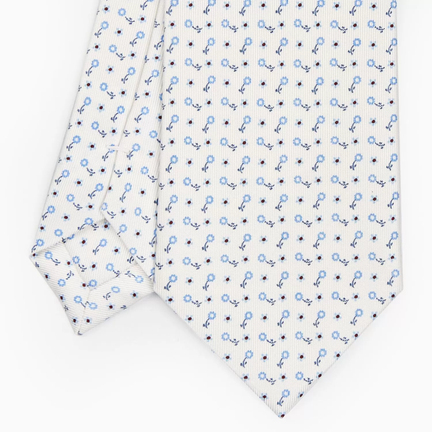 White Sartorial Classic Silk Tie - Small Flower Designs>E.Marinella Outlet