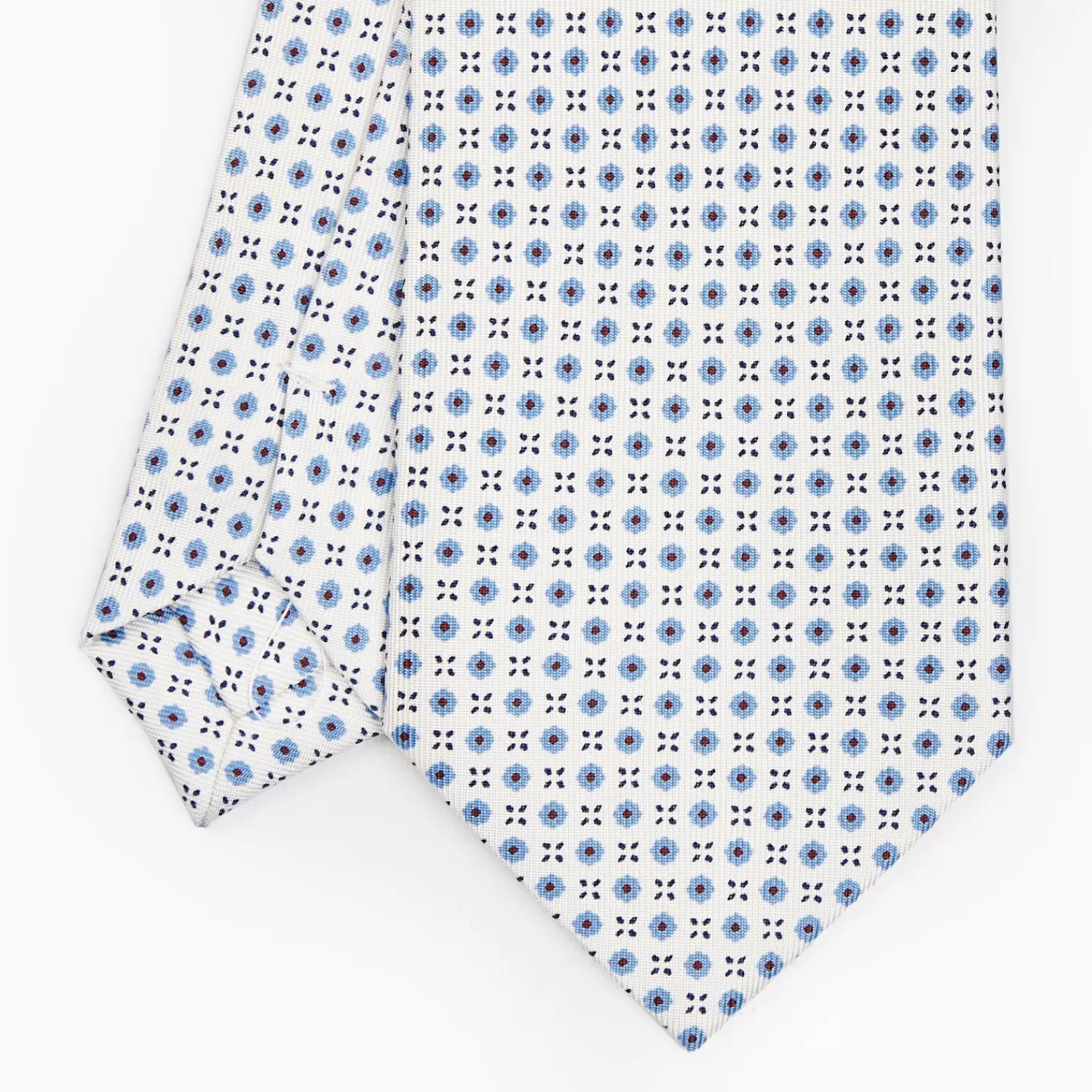 White Sartorial Classic Silk Tie - Small Flower Designs>E.Marinella Online