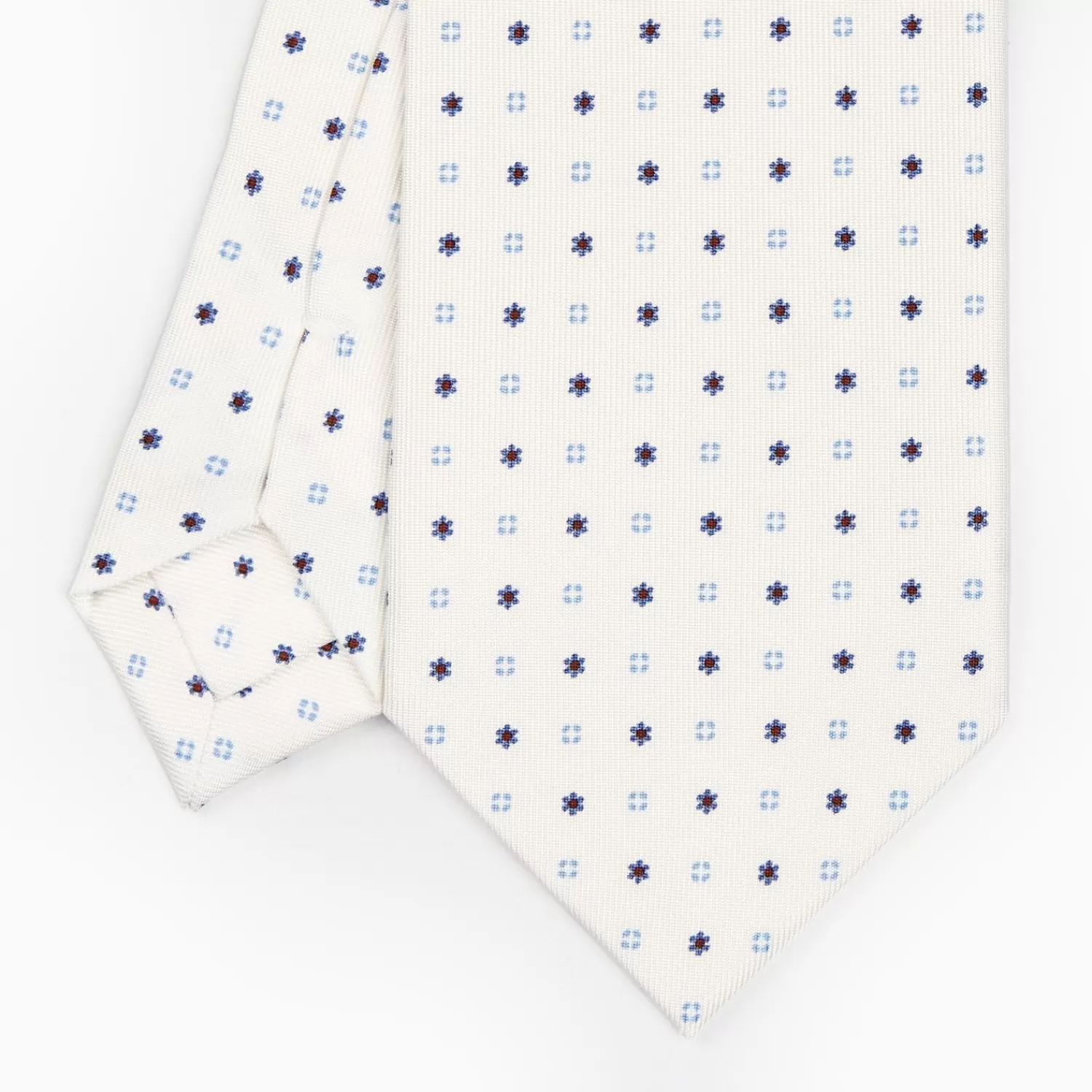White Sartorial Classic Silk Tie - Small Flower Designs>E.Marinella Store