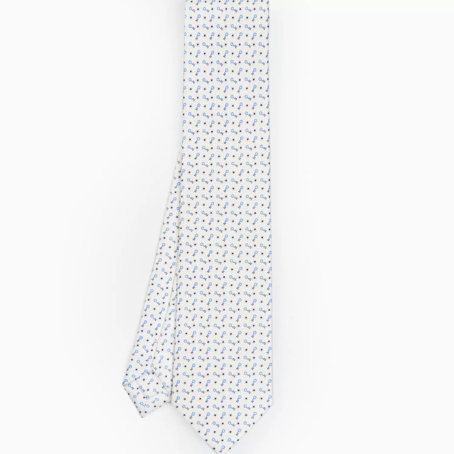 White Sartorial Classic Silk Tie - Small Flower Designs>E.Marinella Outlet