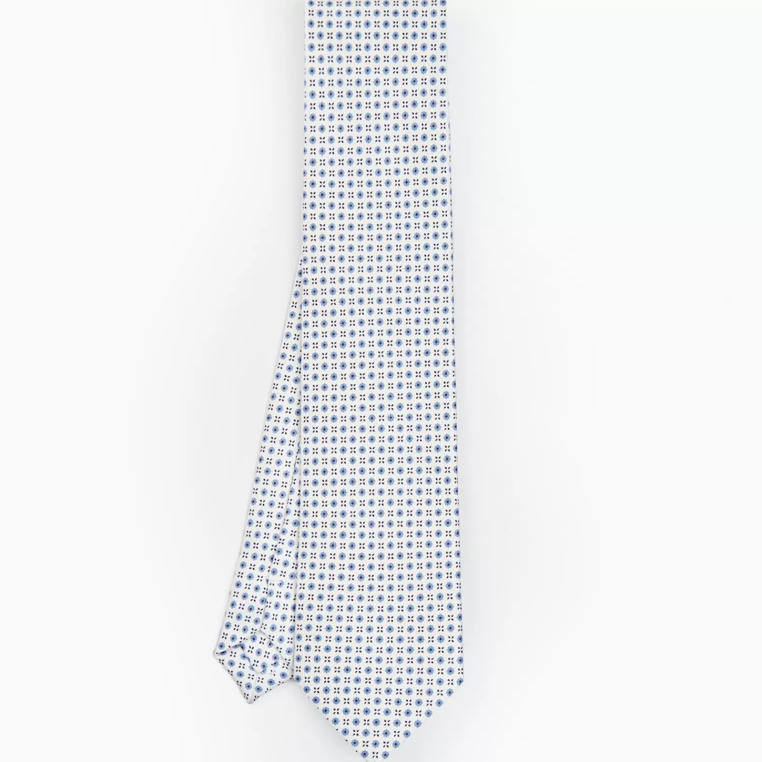 White Sartorial Classic Silk Tie - Small Flower Designs>E.Marinella Online
