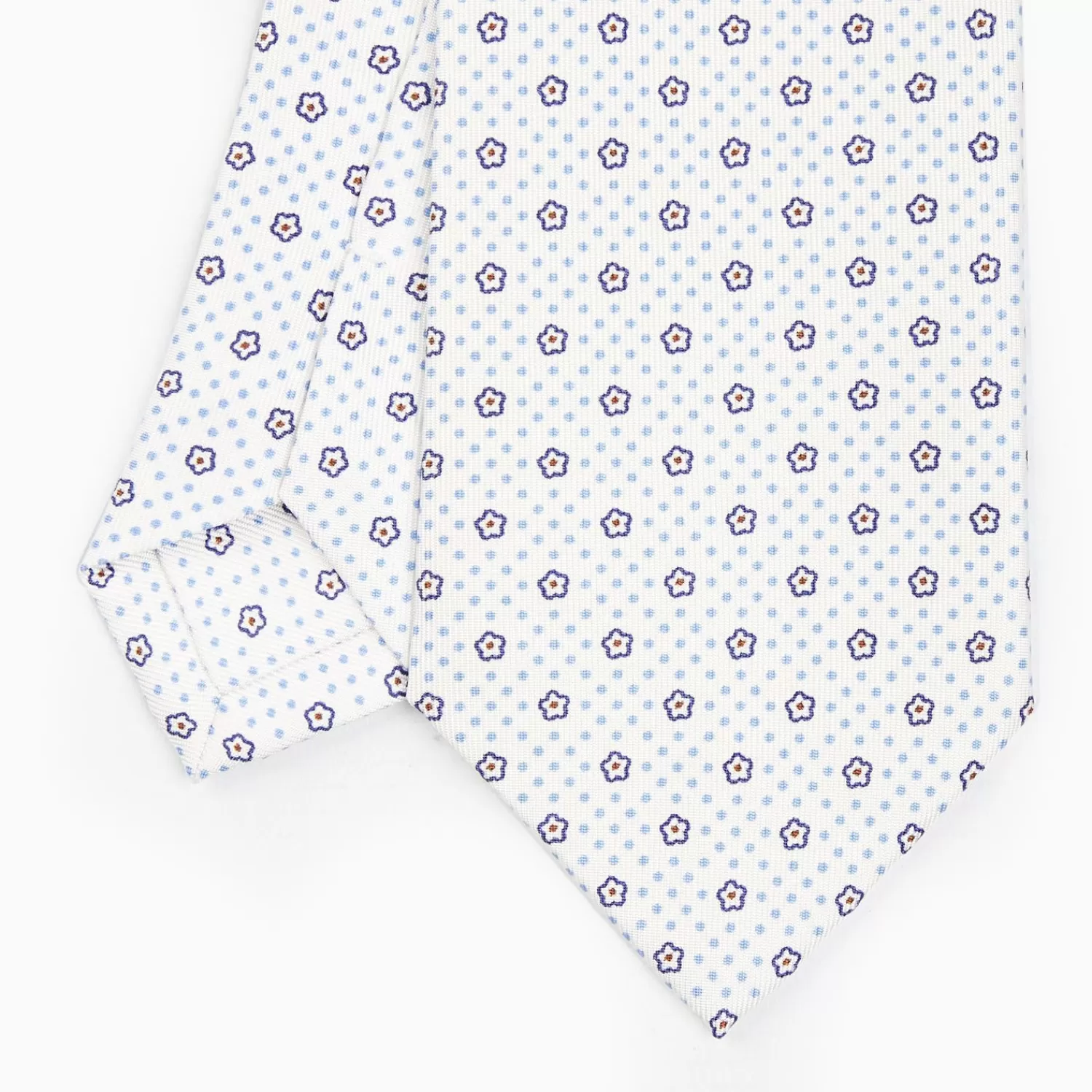 White Sartorial Classic Silk Tie - Small Flower Pattern>E.Marinella Shop