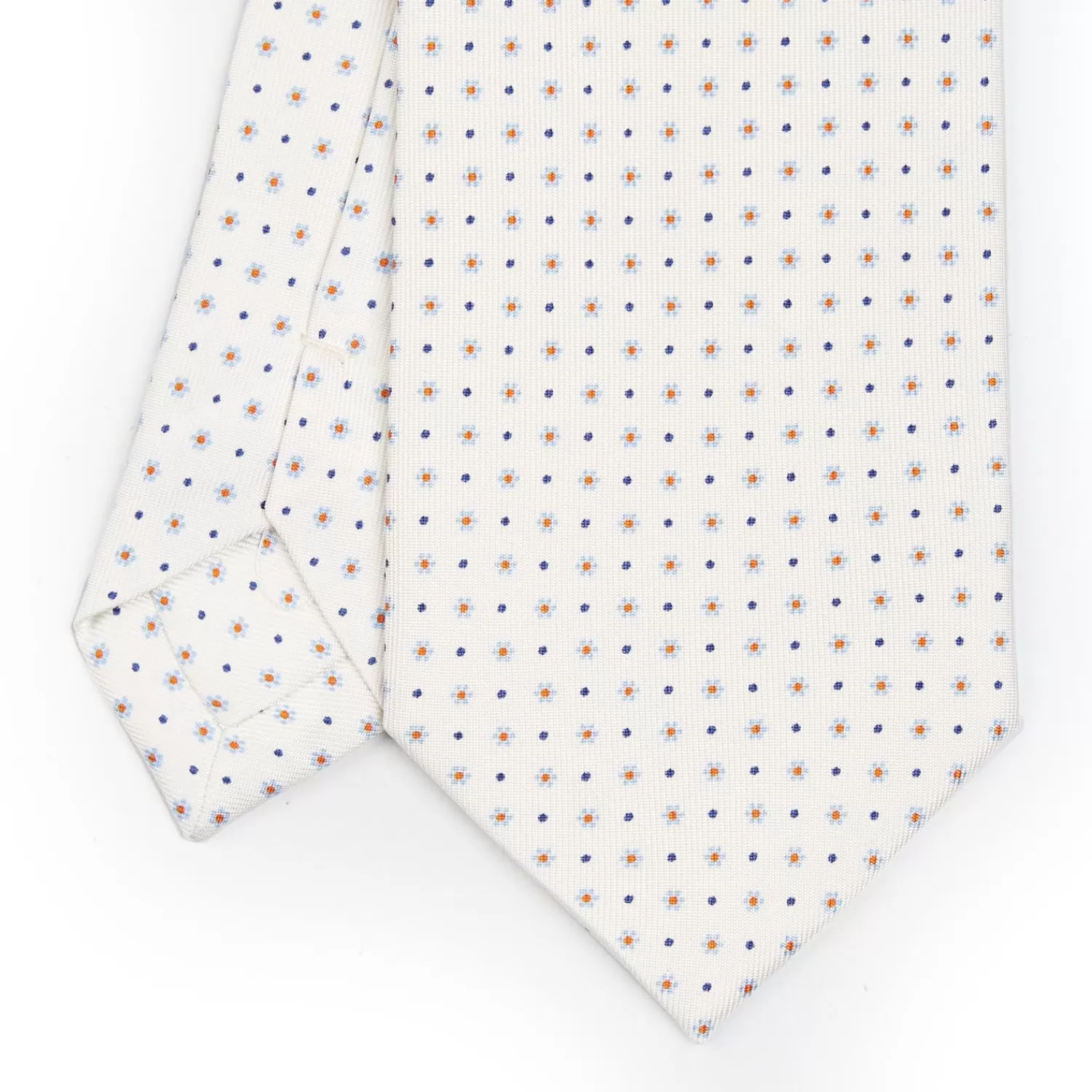 White Sartorial Classic Silk Tie - Small Flower Pattern>E.Marinella Outlet