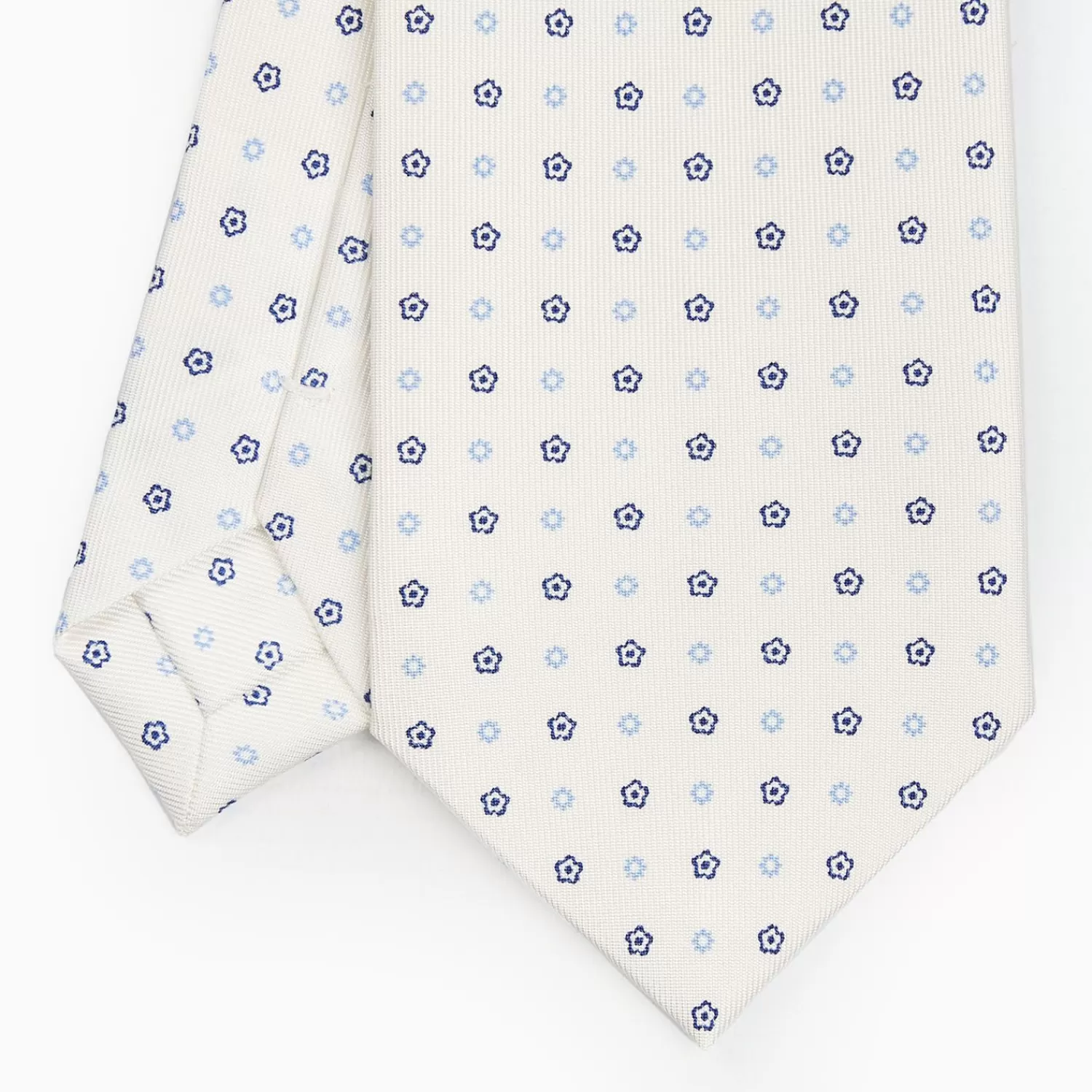 White Sartorial Classic Silk Tie - Small Flower Pattern>E.Marinella Online