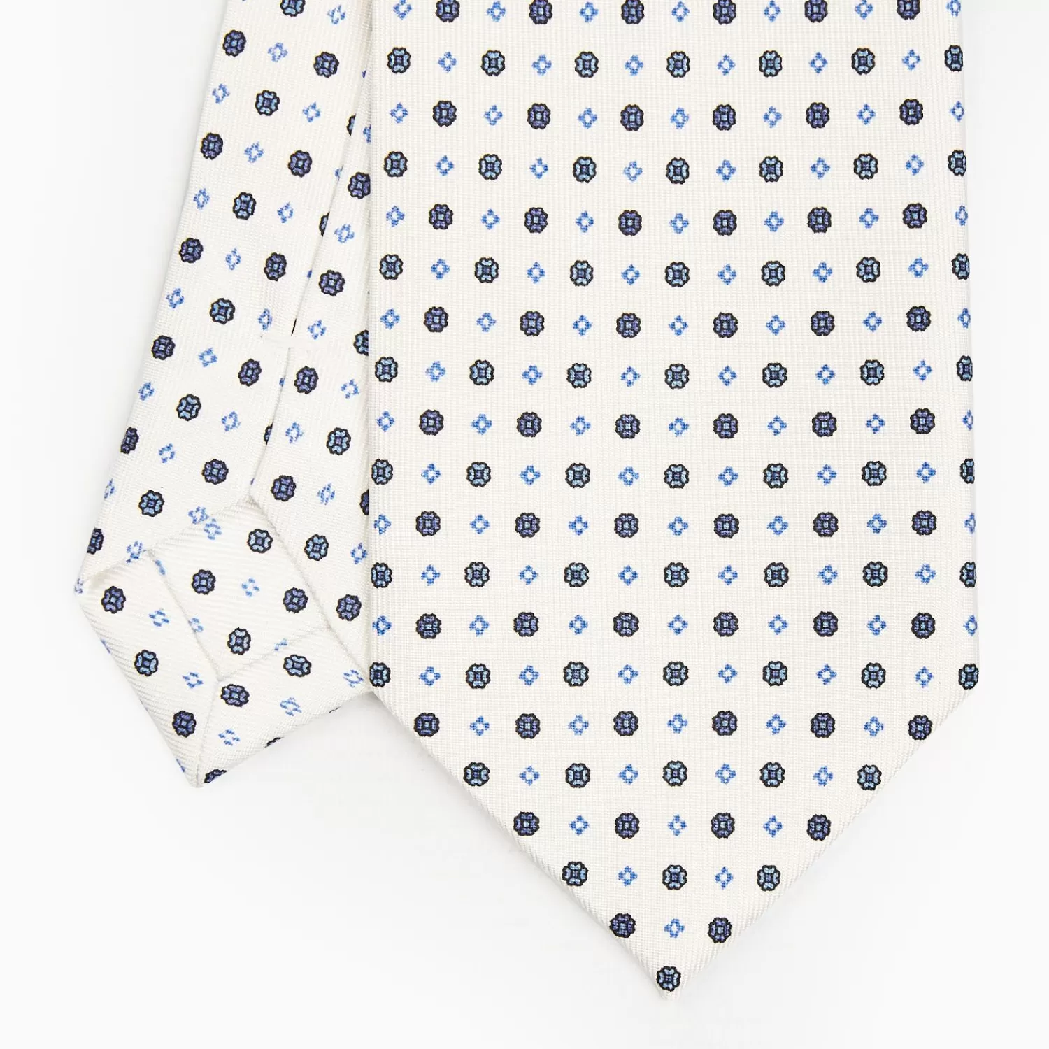 White Sartorial Classic Silk Tie - Small Flower Pattern>E.Marinella Clearance
