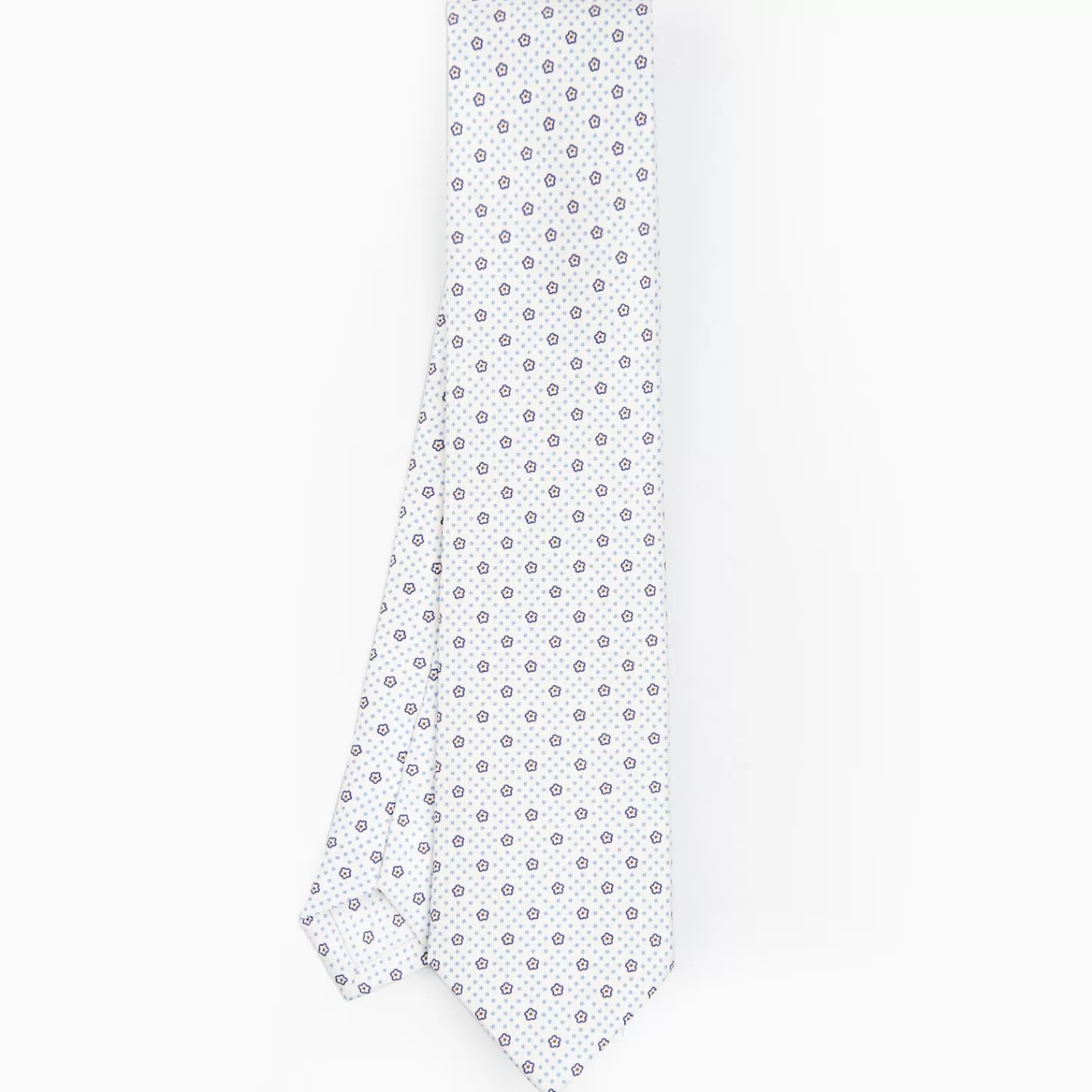 White Sartorial Classic Silk Tie - Small Flower Pattern>E.Marinella Shop