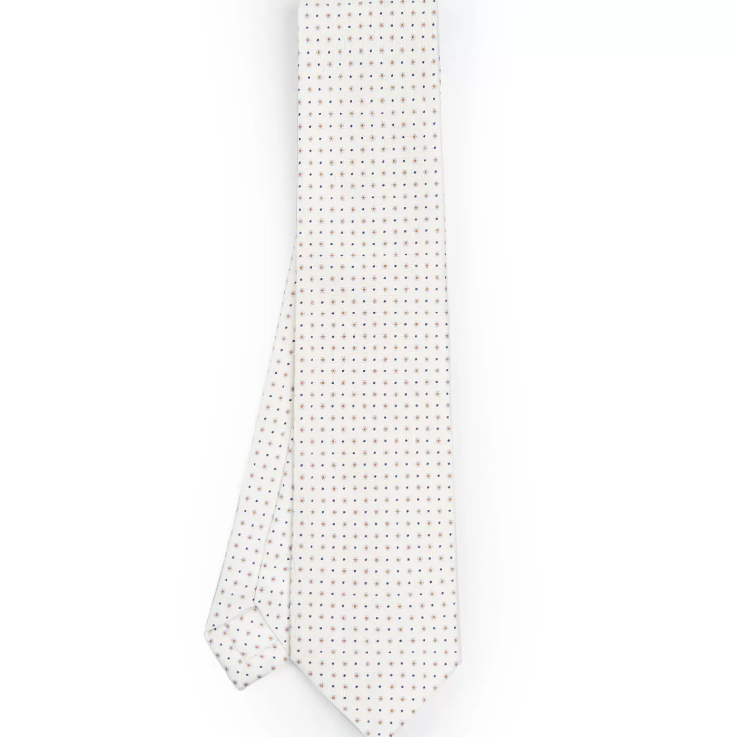 White Sartorial Classic Silk Tie - Small Flower Pattern>E.Marinella Outlet