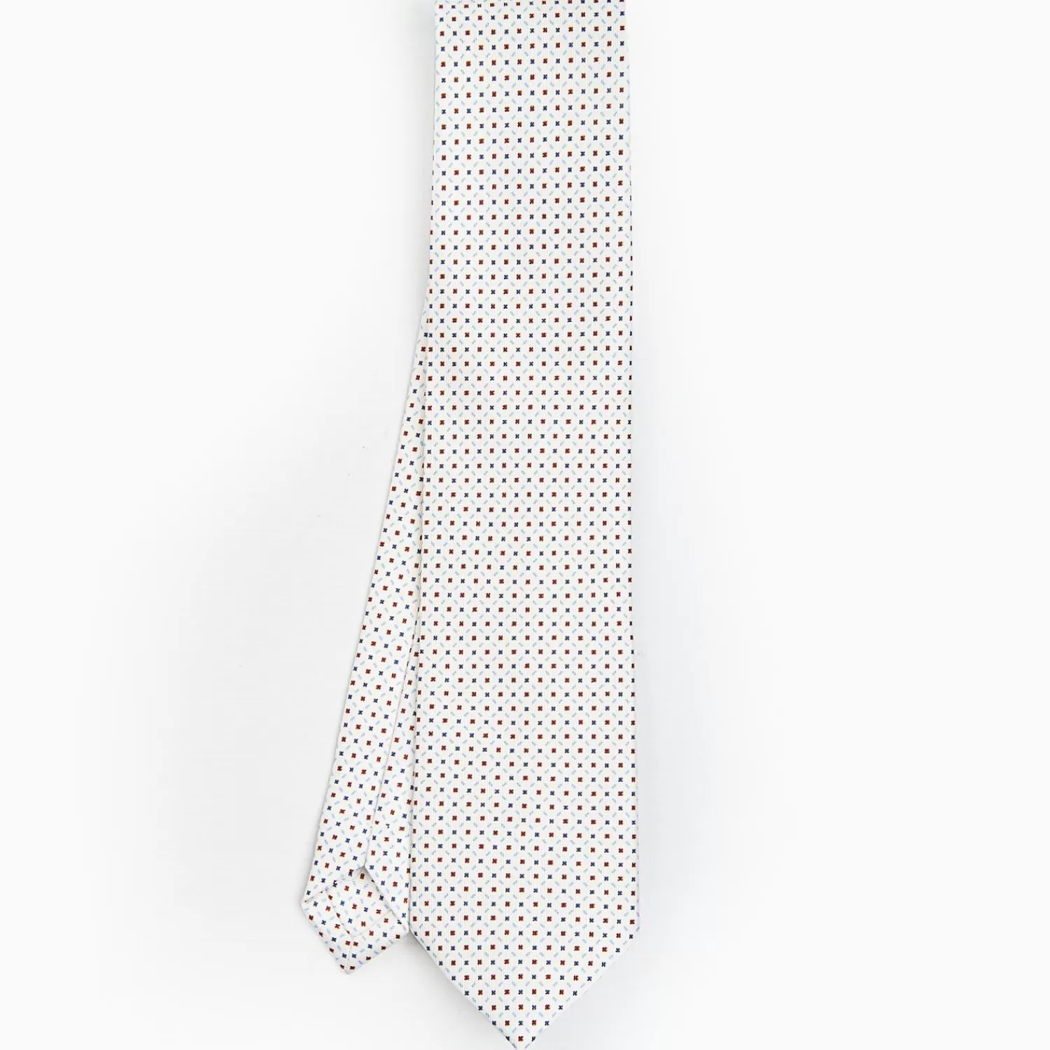 White Sartorial Classic Silk Tie - Small Flower Pattern>E.Marinella Store