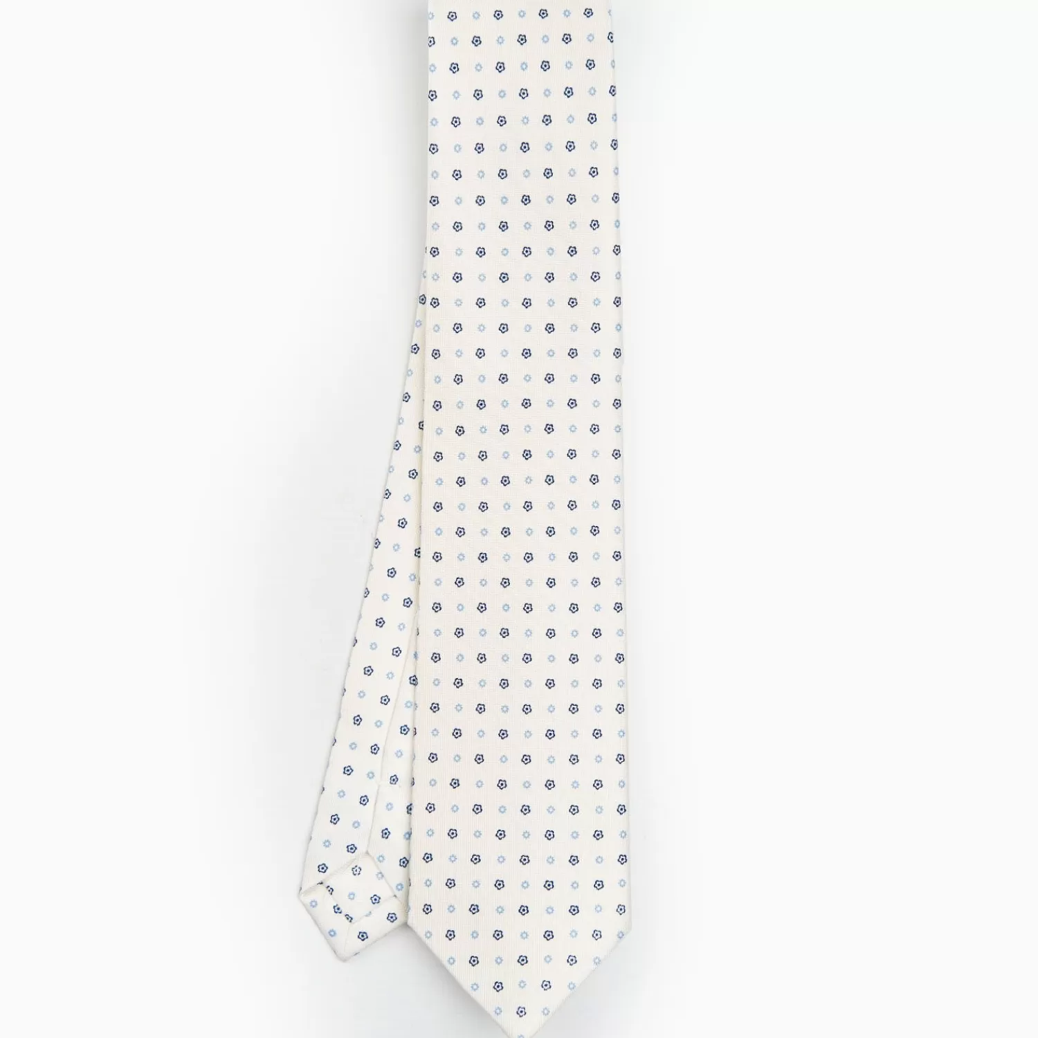 White Sartorial Classic Silk Tie - Small Flower Pattern>E.Marinella Online