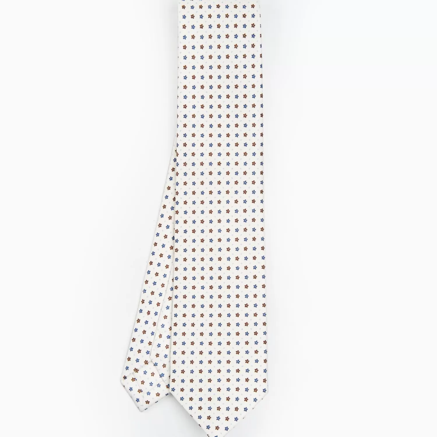 White Sartorial Classic Silk Tie - Small Flower Pattern>E.Marinella Shop
