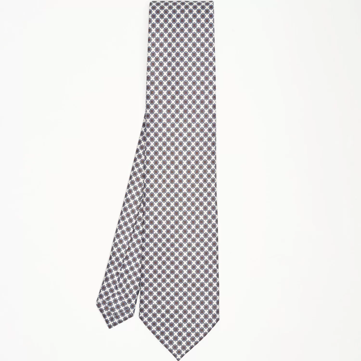 White Sartorial Classic Silk Tie Small Flower Pattern>E.Marinella Outlet