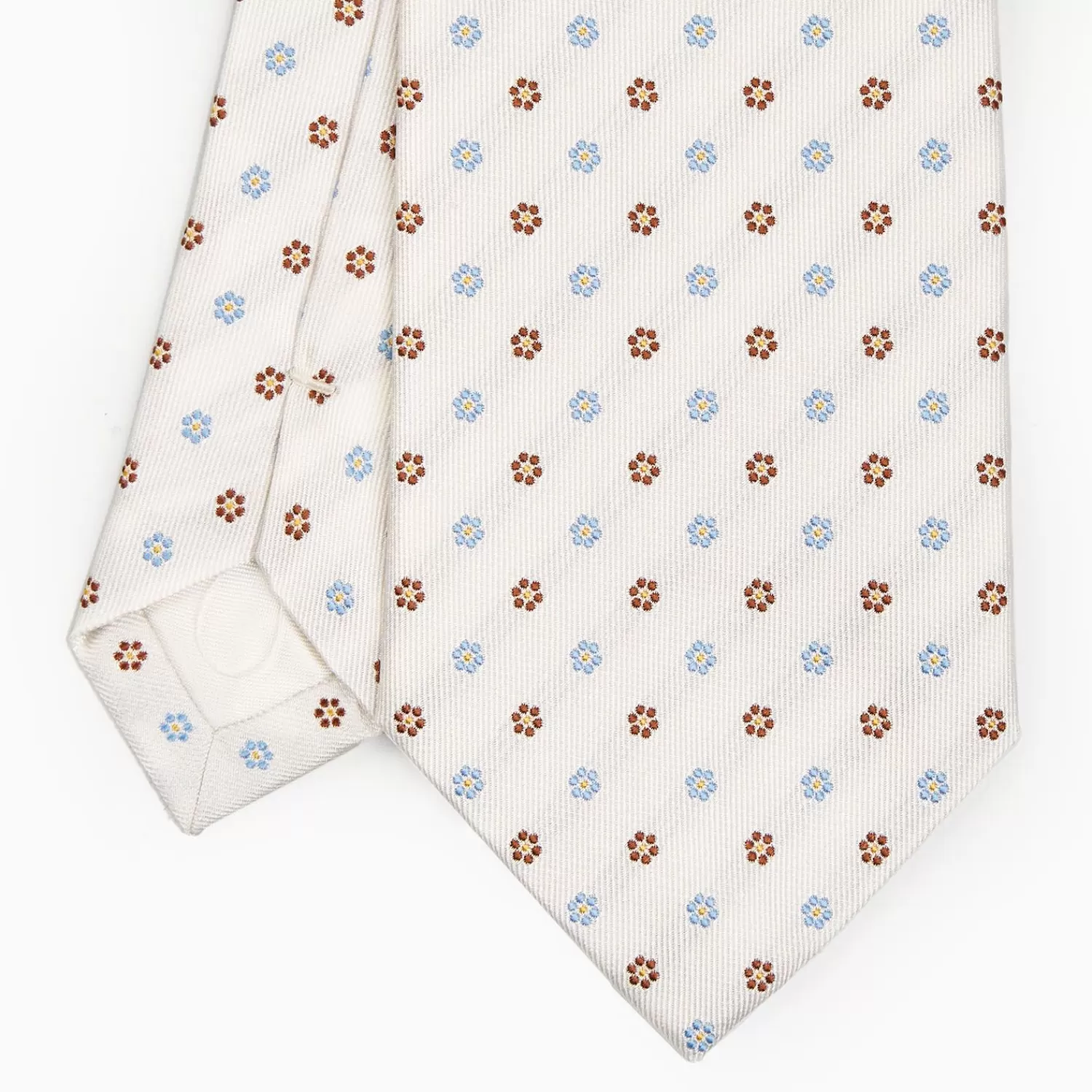 White Sartorial Jacquard Silk Tie - Small Flower Designs>E.Marinella Outlet
