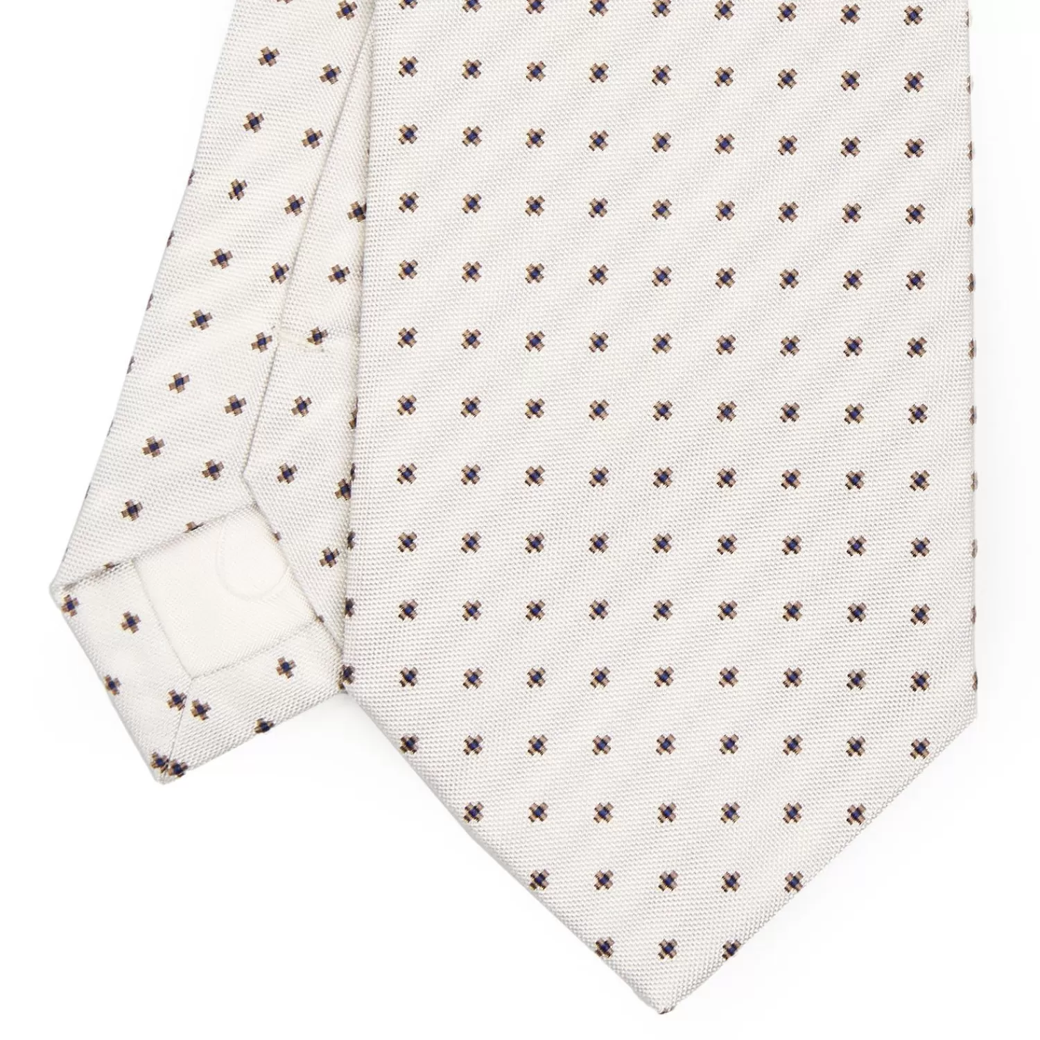 White Sartorial Jacquard Silk Tie - Small Flower Designs>E.Marinella Shop