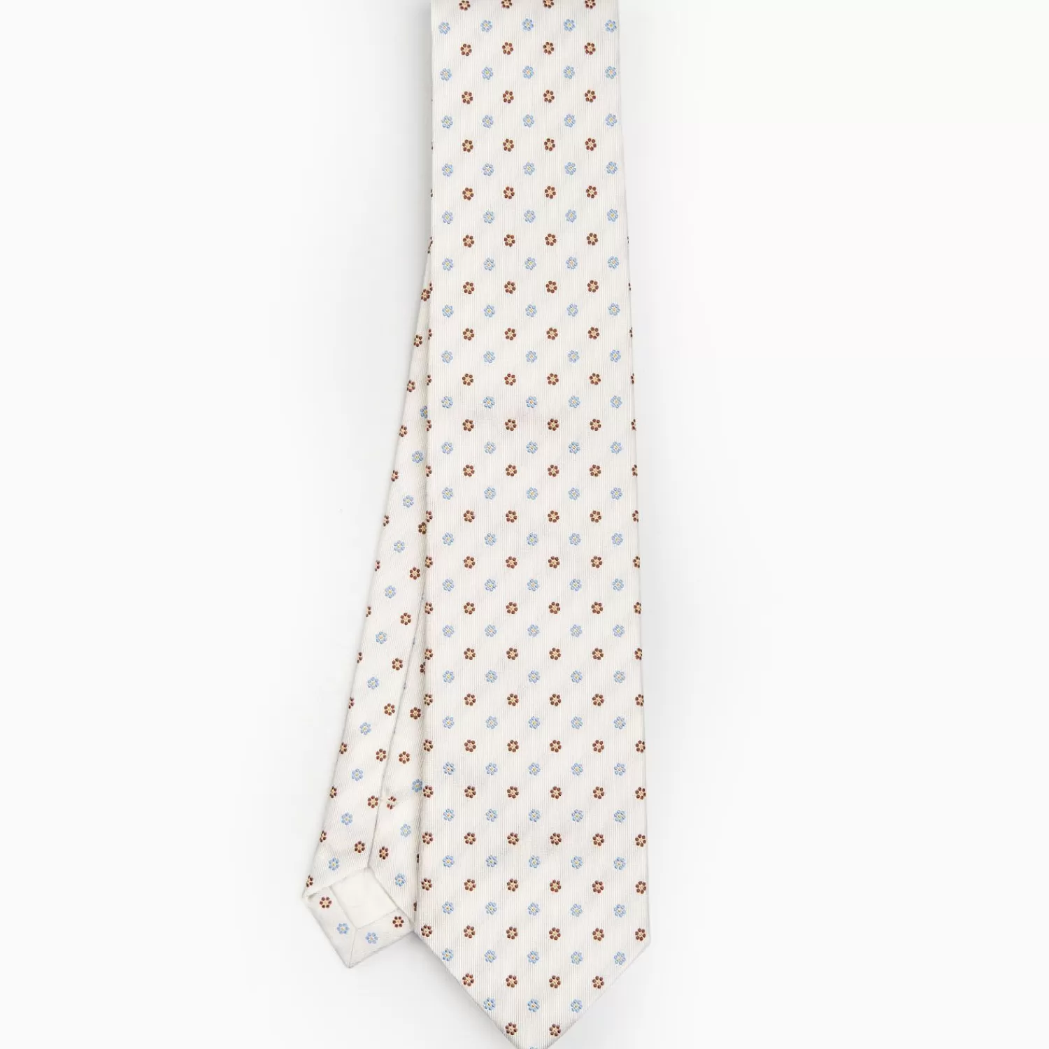 White Sartorial Jacquard Silk Tie - Small Flower Designs>E.Marinella Outlet