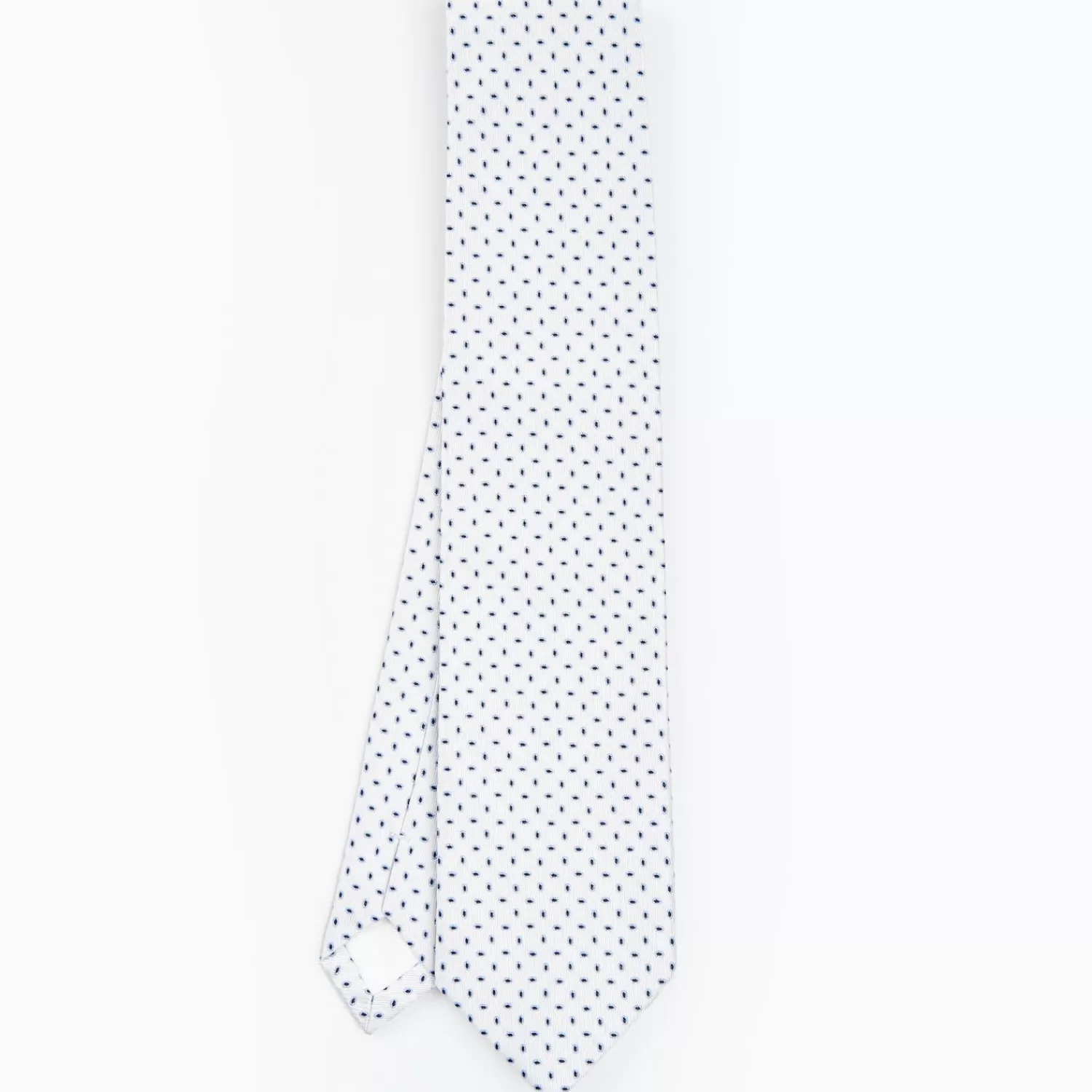 White Sartorial Jacquard Silk Tie - Small Geometric Pattern>E.Marinella Outlet