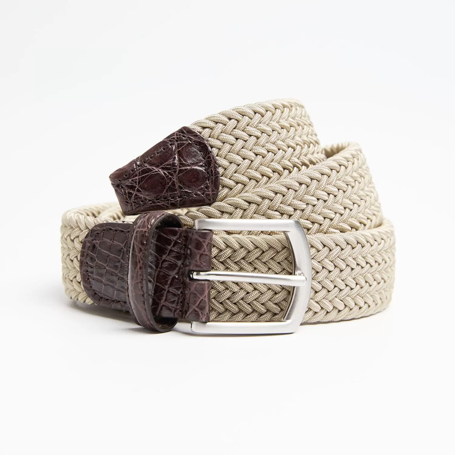 Woven Stretch Belt With Alligator Trims>E.Marinella Fashion