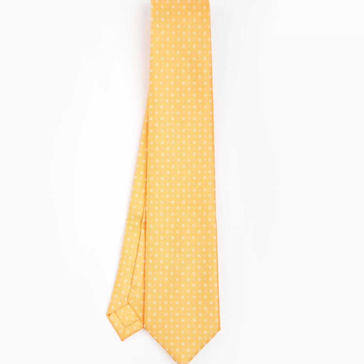Yellow Extra Long Silk Tie - Small Flower Pattern>E.Marinella Store