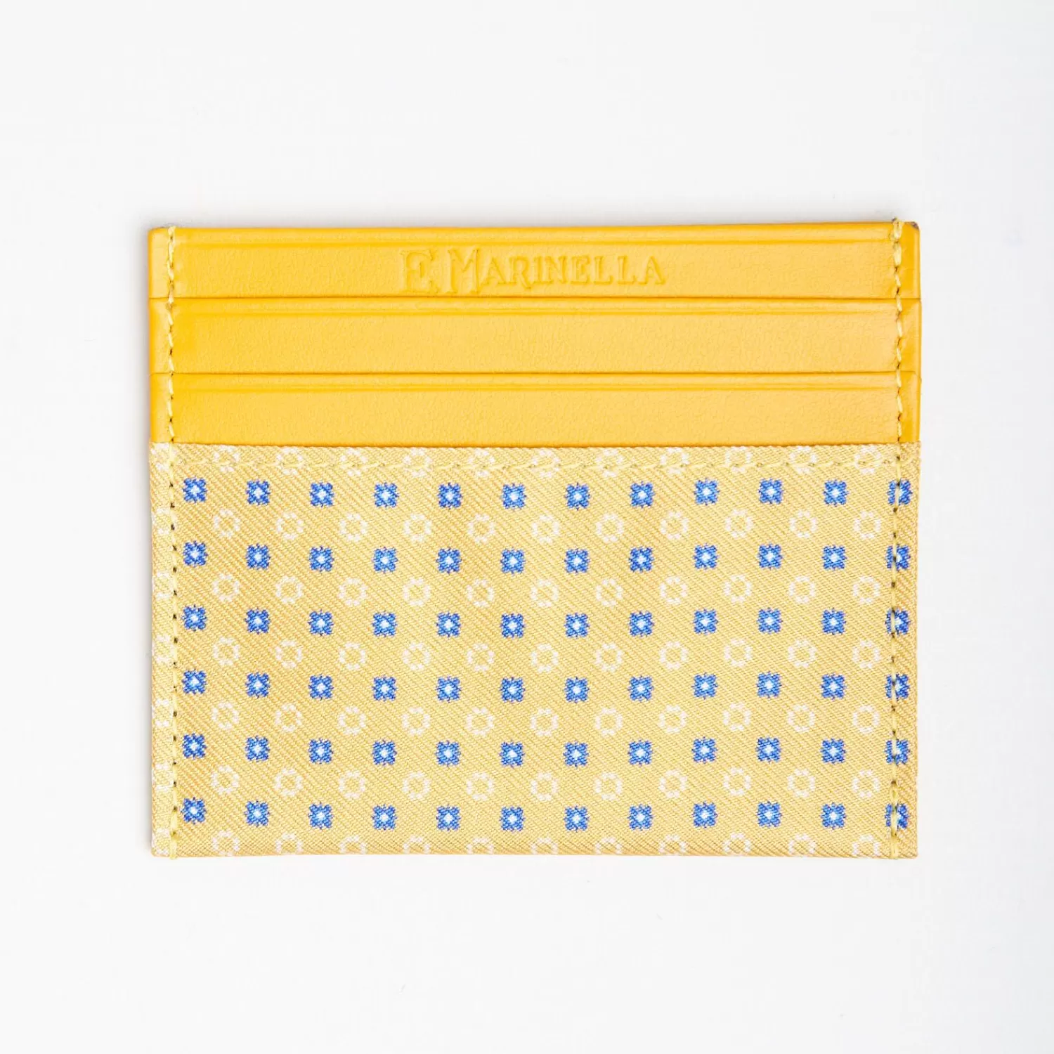 Yellow Leather And Silk Credit Card Holder - 5 Compartments>E.Marinella Hot