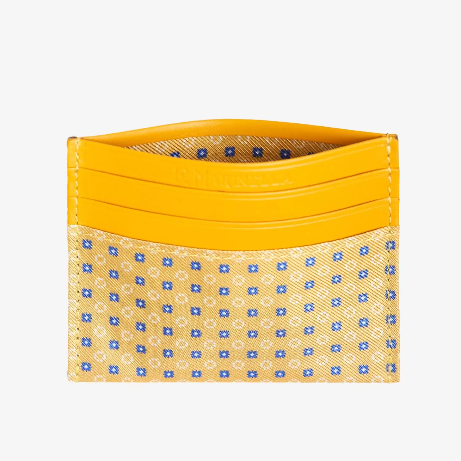 Yellow Leather And Silk Credit Card Holder - 5 Compartments>E.Marinella Hot